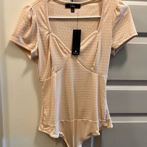 Lulu's Beige Ribbed Bodysuit